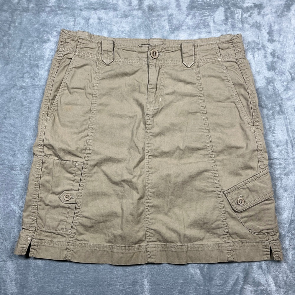 Vintage Y2K Eddie Bauer Cargo Skirt Women 8 Khaki Tan Cotton Utility Mini‎ Skirt